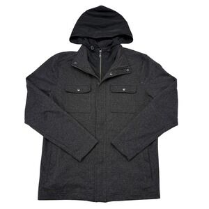 Banana Republic Jacket Mens Size Large Black Hooded Shacket Casual Chest Pockets